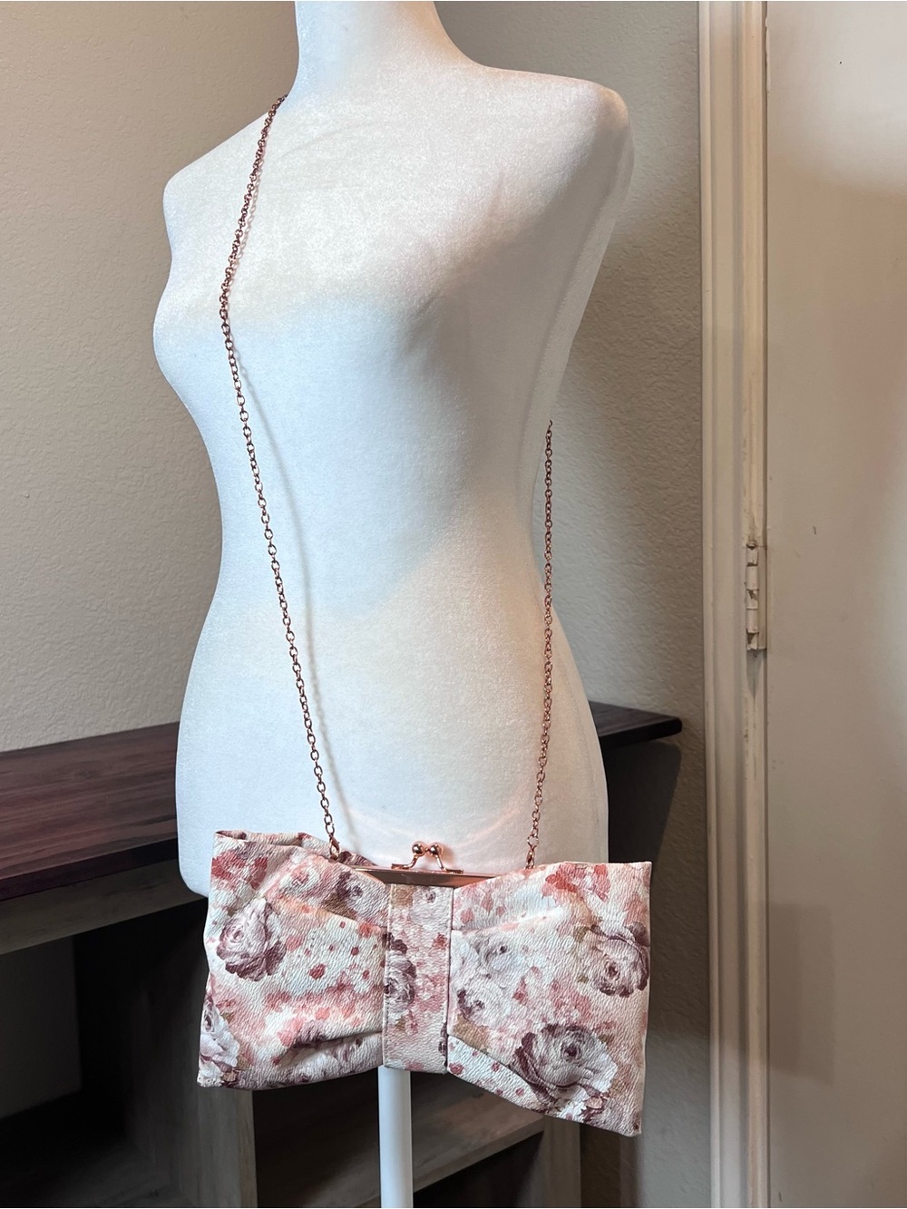 Charming Charlie Floral Bow Crossbody Bag in Blush Pink